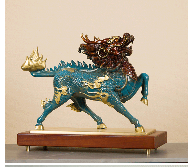 奥丹伊纯铜麒麟一对摆件客厅玄关家居装饰工艺品办公