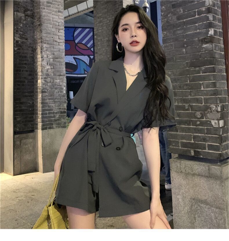 绅栩连体裙裤胖妹妹2022夏装新款高腰阔腿短裤西装连体裤女夏季休闲