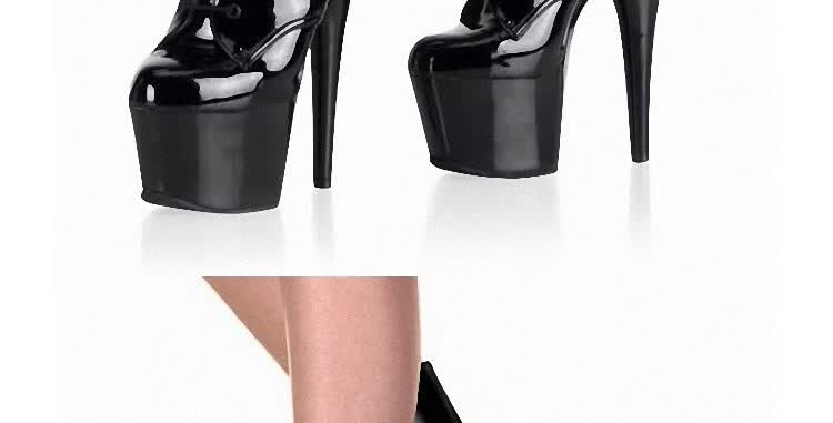 20公分 恨天高高跟鞋20cm超细跟防水台短靴钢管舞厚底黑色女靴大码 15