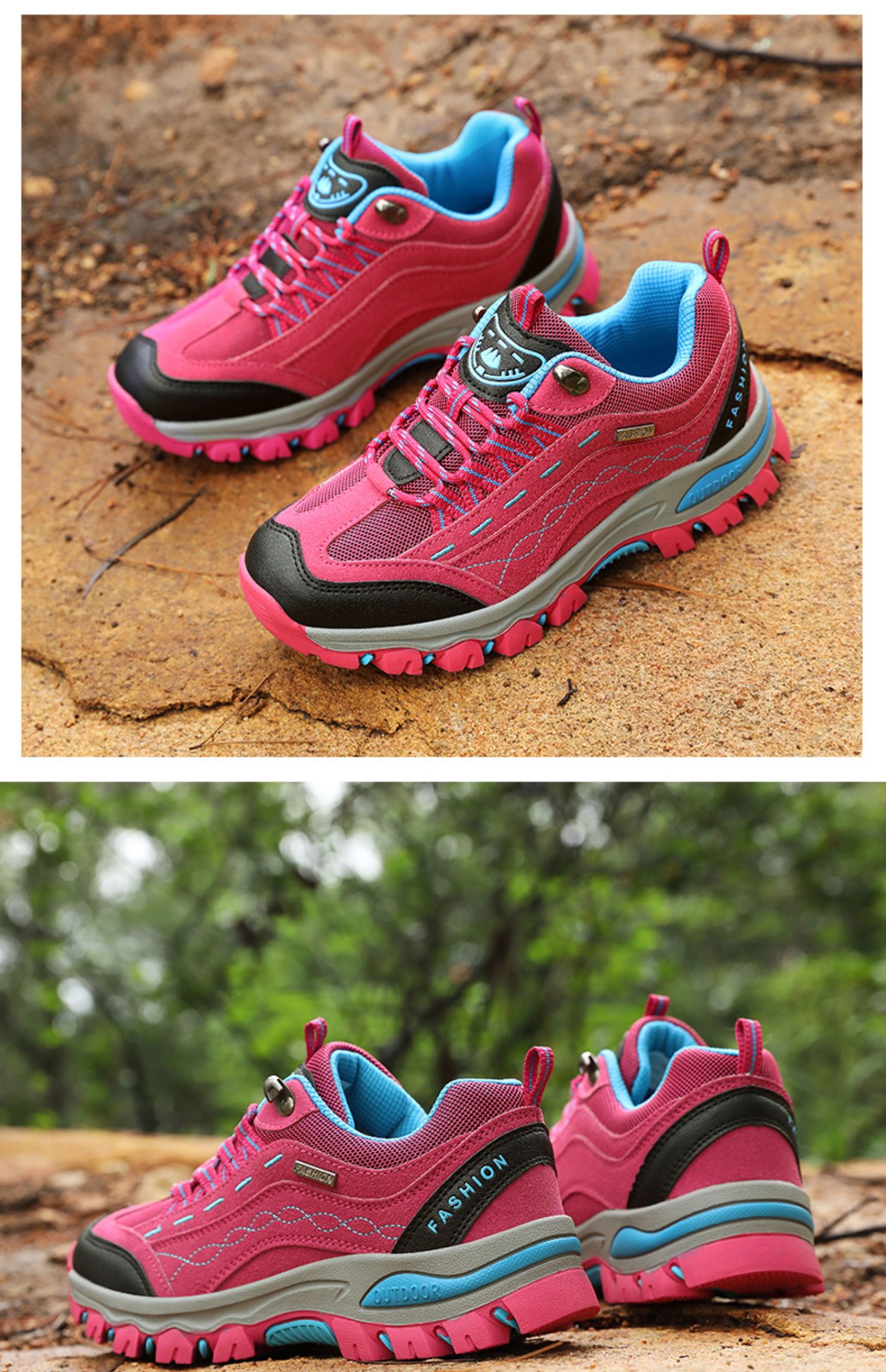 同款春秋登山鞋女户外休闲运动鞋防水防滑耐磨徒步鞋低帮女鞋子8016玫