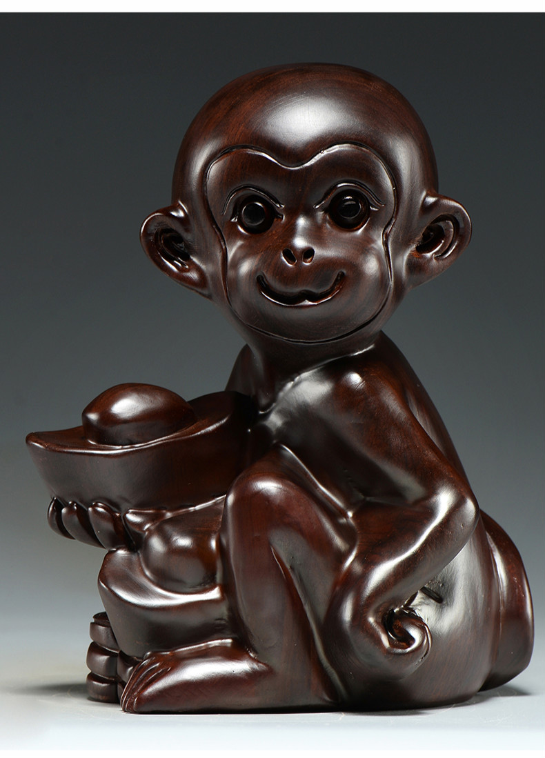 雕刻摆件十二生肖猴木头猴属猴家居办公装饰工艺品送礼精雕猴子高8cm