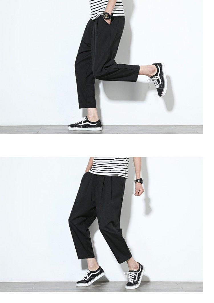 春季新款棉麻哈伦裤男士大码休闲裤宽松萝卜裤九分裤韩版潮男裤子