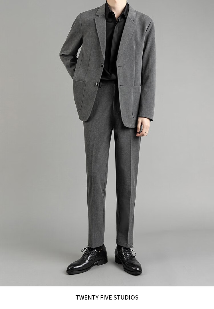 韩系轻熟男装西装裤子两件套春秋季潮流商务休闲两穿男士西装法黛姗