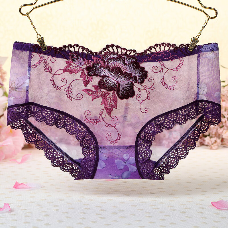 mozi内裤性感大牡丹绣花平角裤情趣平角花内裤 d068 花蓝色 均码