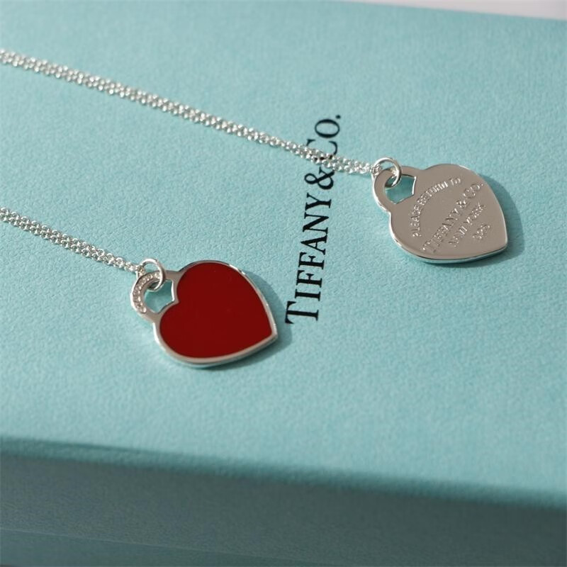正品鉴定项链925银双心珐琅红心爱心吊坠项链小号新年礼物红心