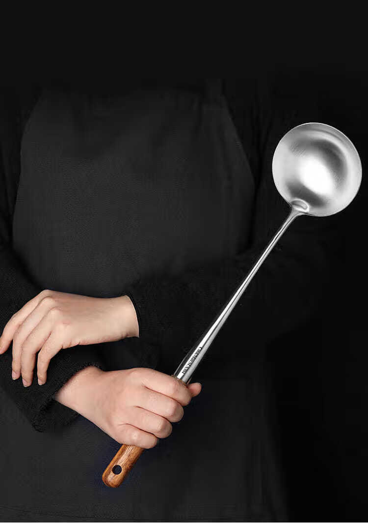 倾忆304不锈钢炒勺炒铲厨师专用炒菜勺子木柄家用长柄汤勺分菜勺锅勺2