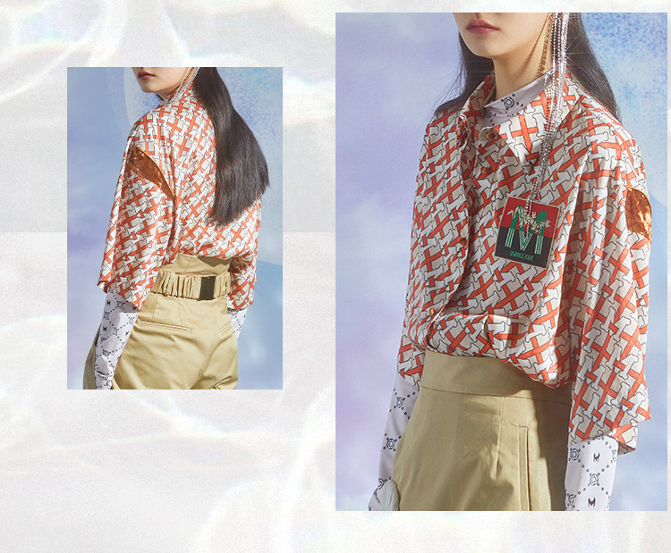 时装周同款】密扇2020龙鳞阁春夏系列新品格纹半袖立领衬衫女原创设计