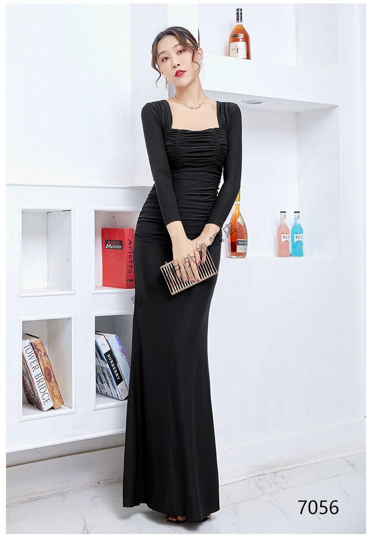 夜总会性感连衣裙夜场晚礼服长款气质一字领显瘦黑色佳丽服装女夏