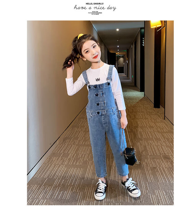 艾诺轮儿童背带裤女童中大童9一12岁小女孩夏装夏天百搭休闲吊带外穿