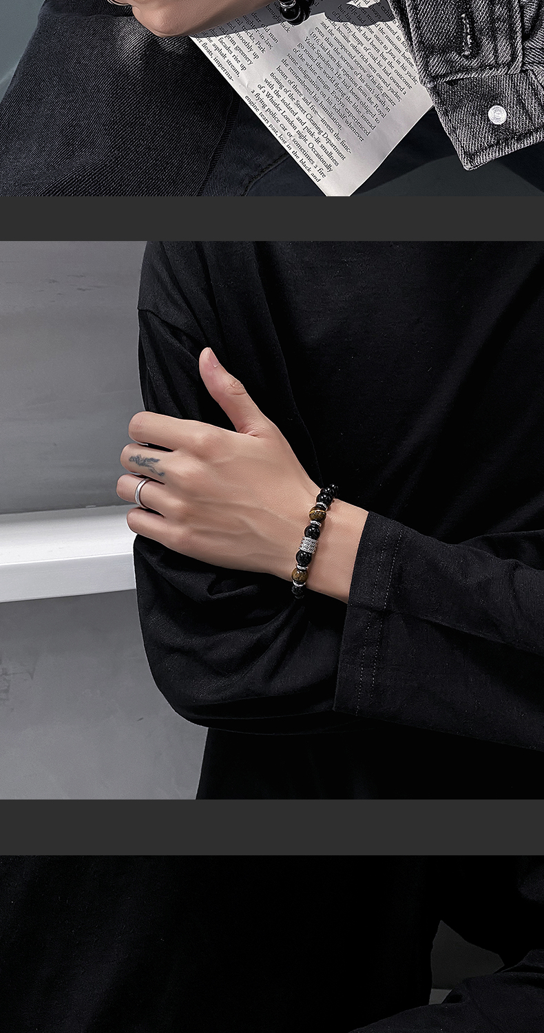 碧家 男生手链黑曜石男潮ins小众设计潮流复古珠手串串珠男生礼物 (红