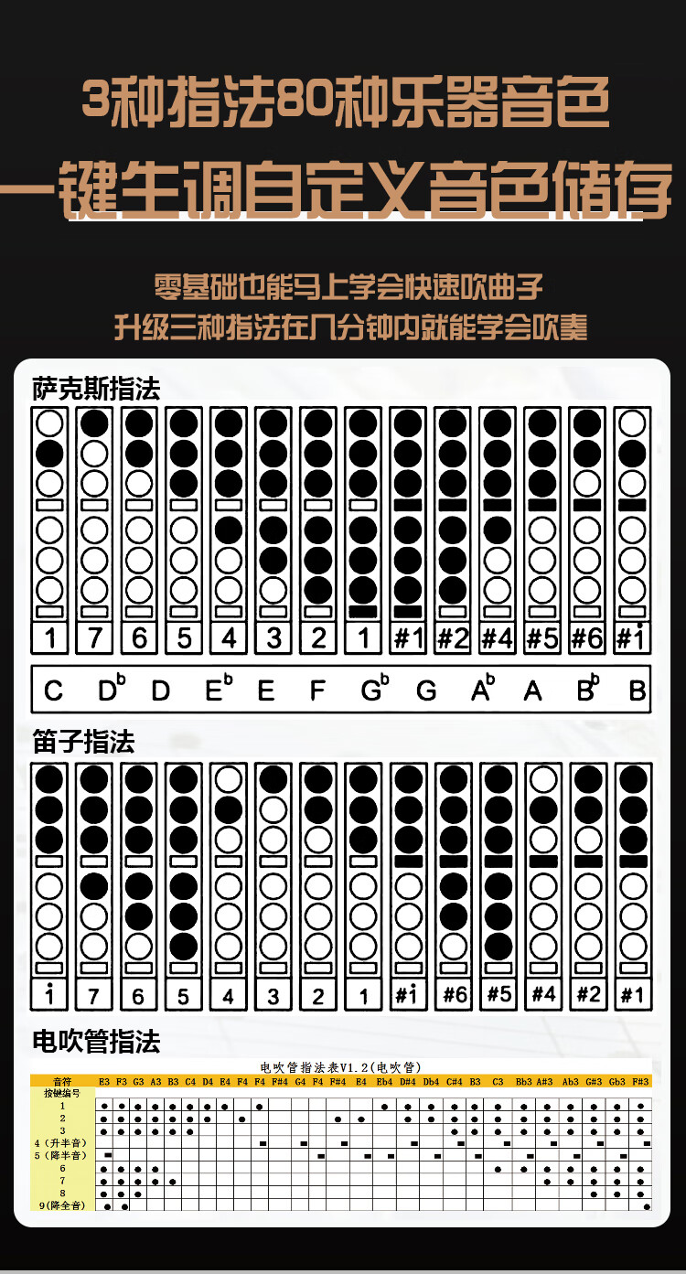 电吹管指法教学图片