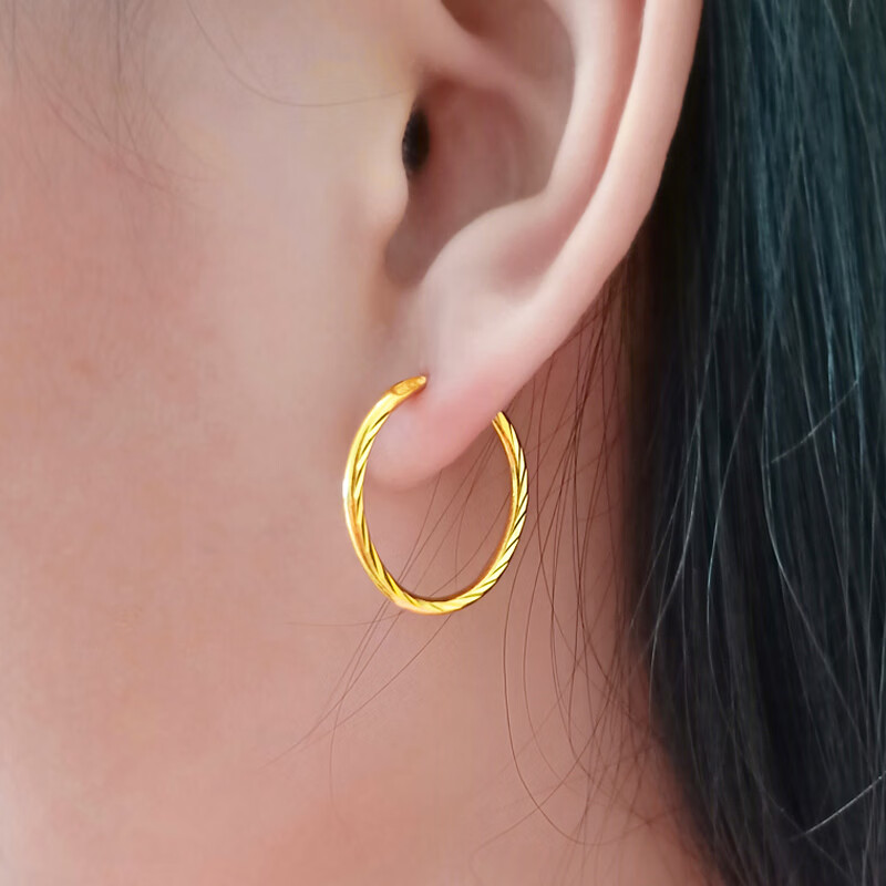 老凤凰黄金耳环女款男款满天星大小耳圈圈9999足金足金饰品真金耳饰送