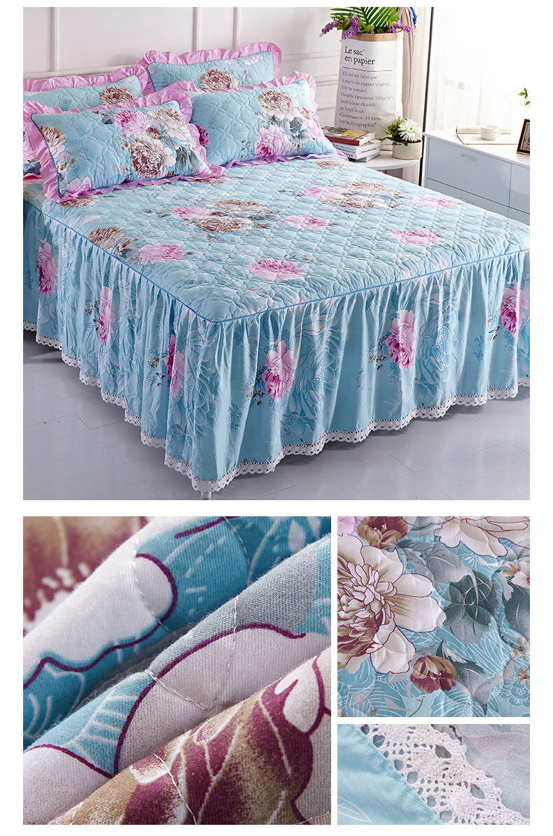 风琳静纯棉夹棉床裙式床罩四件套全棉床上用品被套被罩床单床套带款