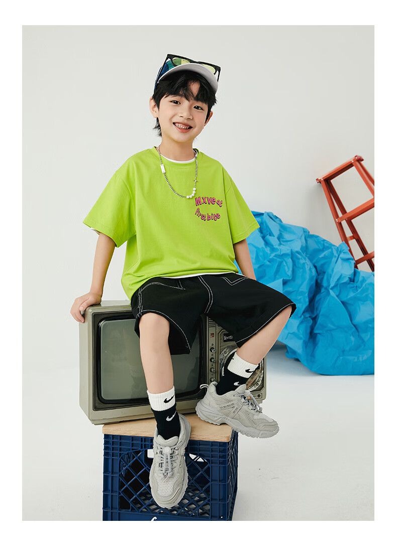 多力品牌童装男童短袖t恤儿童夏季五分袖上衣中大童宽松半袖上衣运动