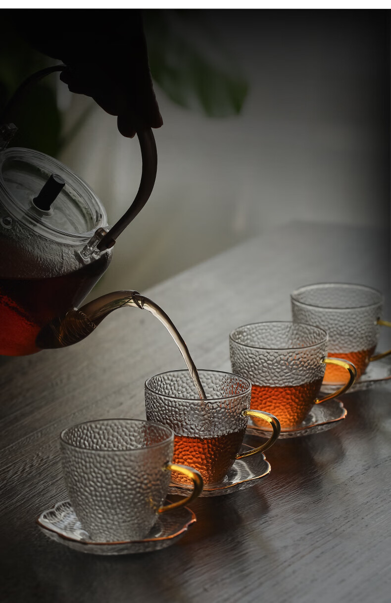 玻璃小茶杯功夫茶小茶杯带把6只装家用待客茶具杯子套装喝茶水杯玻璃