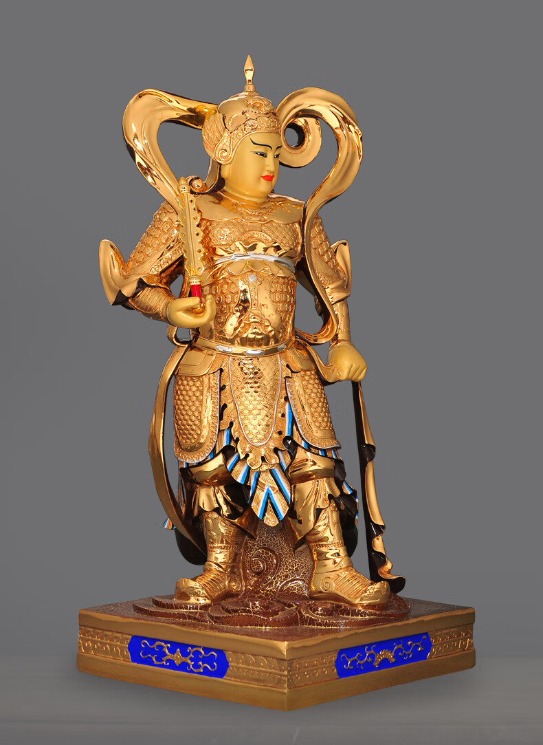 全铜24k鎏金韦陀菩萨像韦驮迦蓝左右护法佛像关公武财神摆件 16寸迦蓝