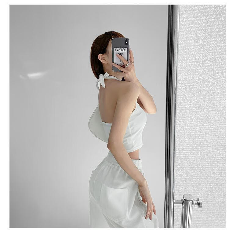 吊带背心女外穿 系脖吊带背心女外穿夏季百搭显瘦性感挂脖露肩短款