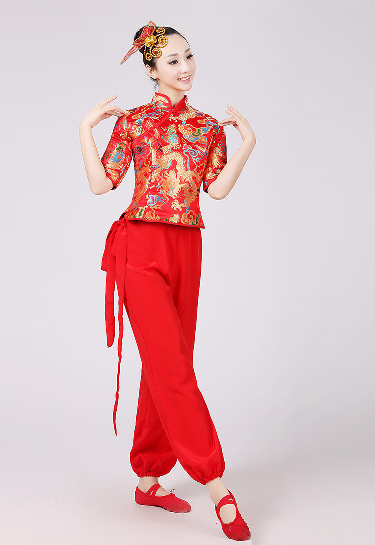 冬季女款灯笼袖打鼓服腰鼓服装舞龙表演秧歌服广场舞民族广场舞服装