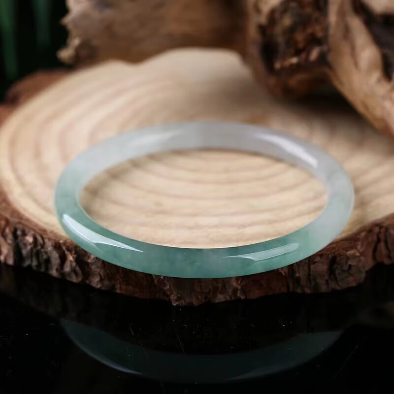 七夕情人节礼物 老凤凰 冰种手镯翡翠冰透飘花圆条玉手镯细款翡翠手镯