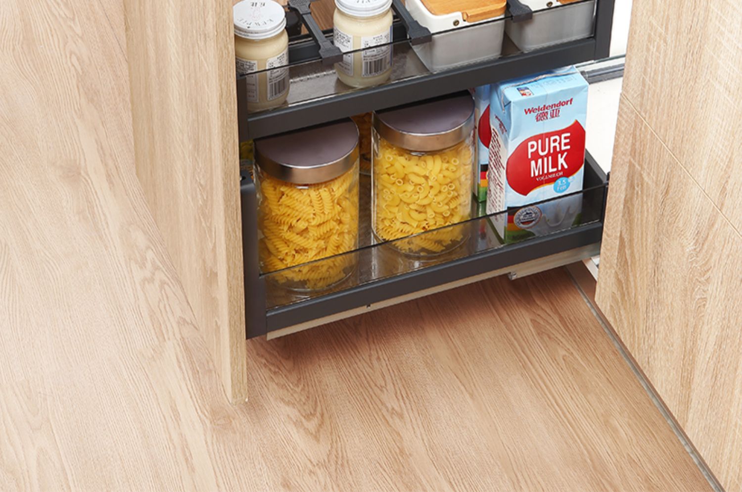 拉篮橱柜抽屉式橱柜调味拉篮厨房厨柜调料架钢化玻璃款抽屉式阻尼竖拉