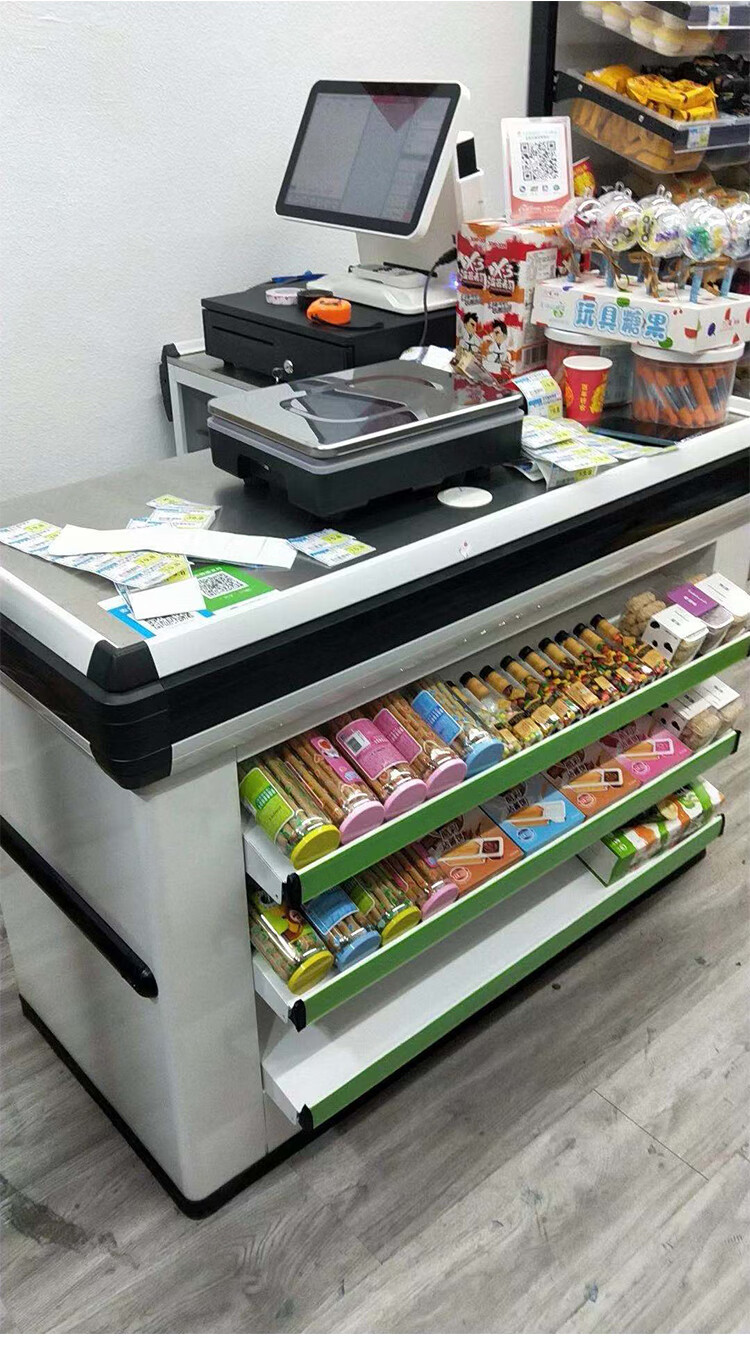 收银台超市便利店柜台零食店水果店药店不锈钢台面带转角收银柜子浅
