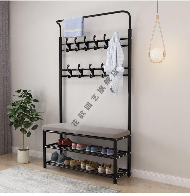 双旦礼物门厅衣架落地卧室衣帽架多功能挂衣架鞋架一体组合家用玄关换