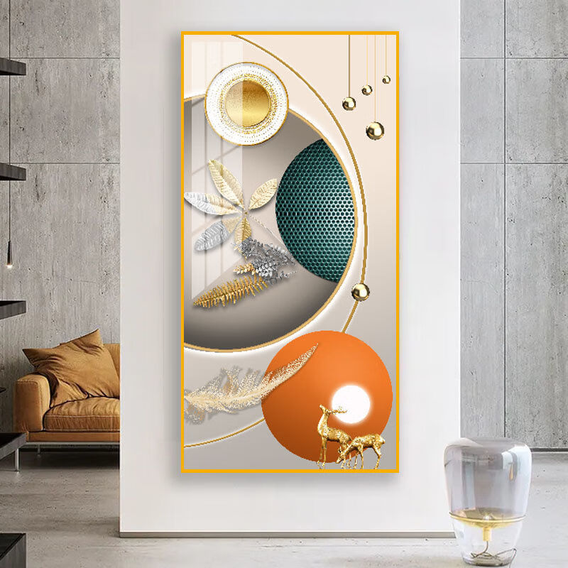客厅装饰画现代简约入户玄关装饰画竖版挂画免打孔现代简约晶瓷画北欧