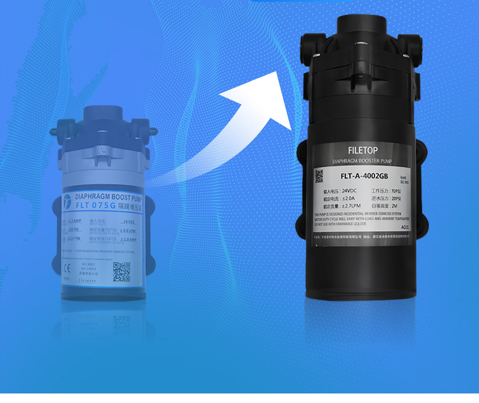 菲利特新款隔膜增压泵家用净水器商用自吸水泵50g75g100g200g400g法