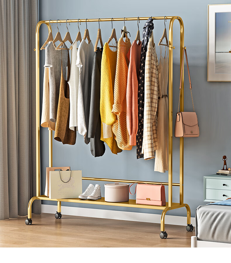 衣架卧室落地简易晾衣架置物架室内房间挂衣服架子移动家用衣帽架衣帽