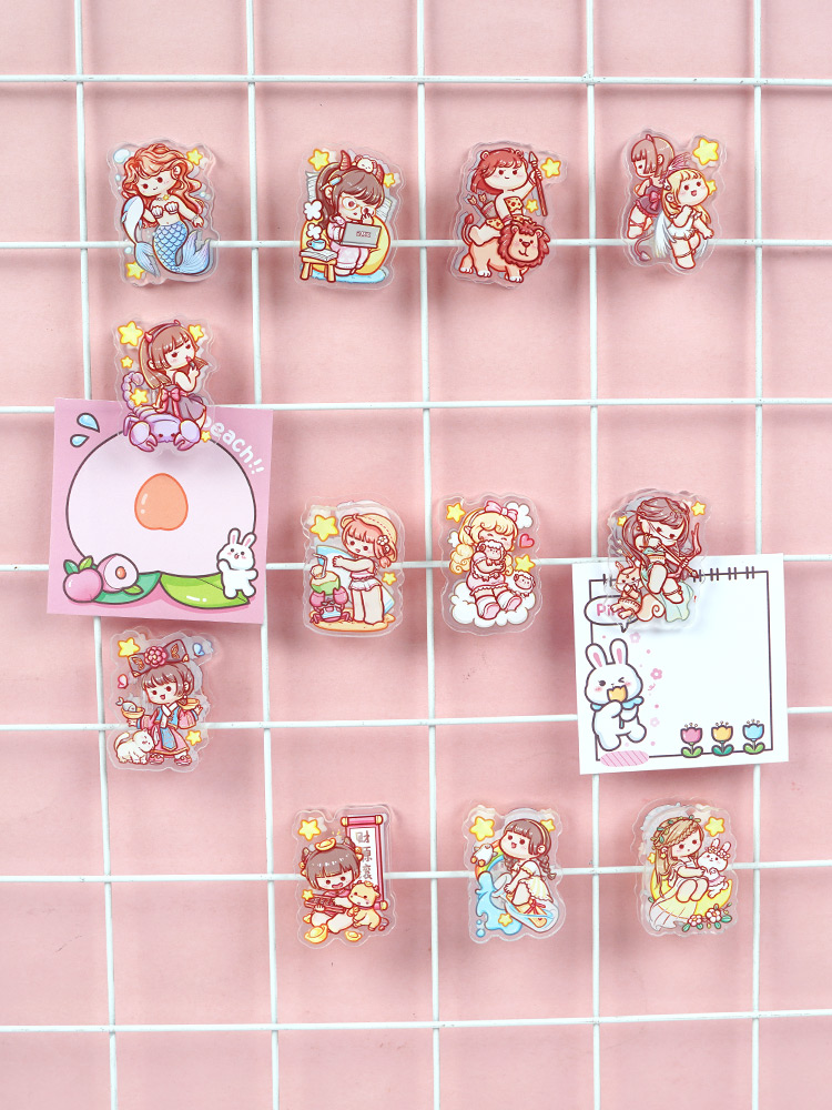 手帐夹子小麻薯新品小麻薯小夹子十二星座手帐亚克力装饰可爱透明手工