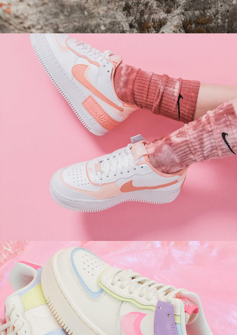 空军一号马卡龙女鞋af1冰淇淋糖果黄粉淡蓝粉拼接低帮增高板鞋白蓝红