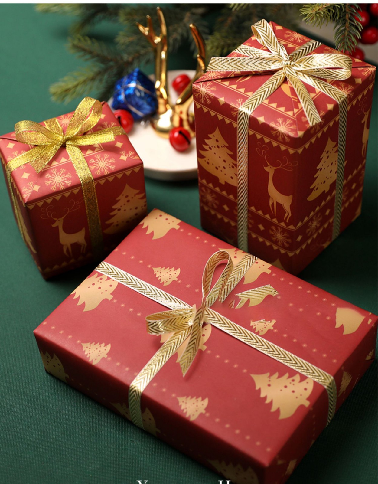 三个菜 圣诞礼品包装纸创意复古风diy生日礼物礼盒年会礼品包装纸书皮