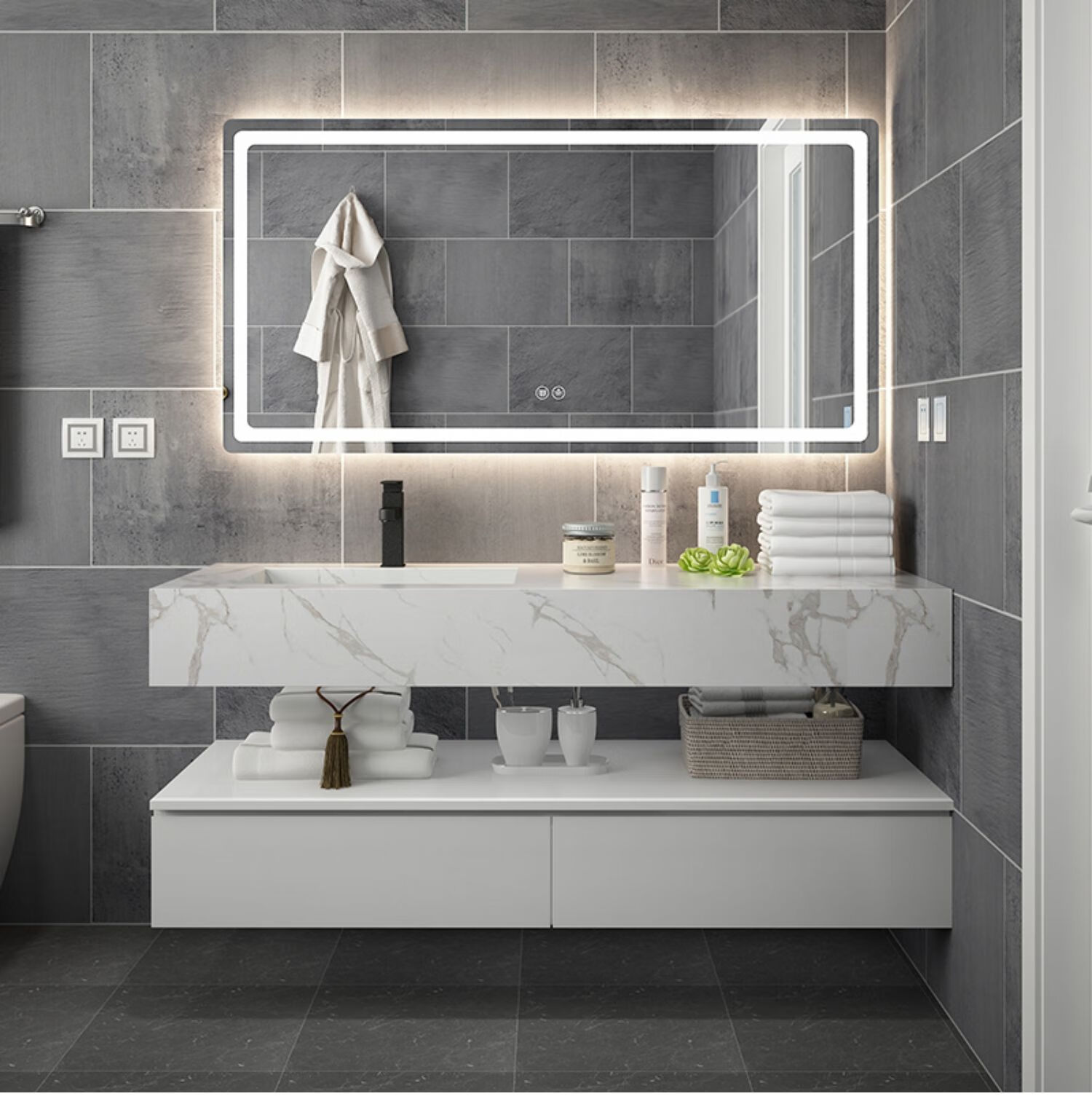 asnaghi 德利丰岩板一体盆浴室柜洗脸池洗漱台盆柜现代简约酒店风卫浴