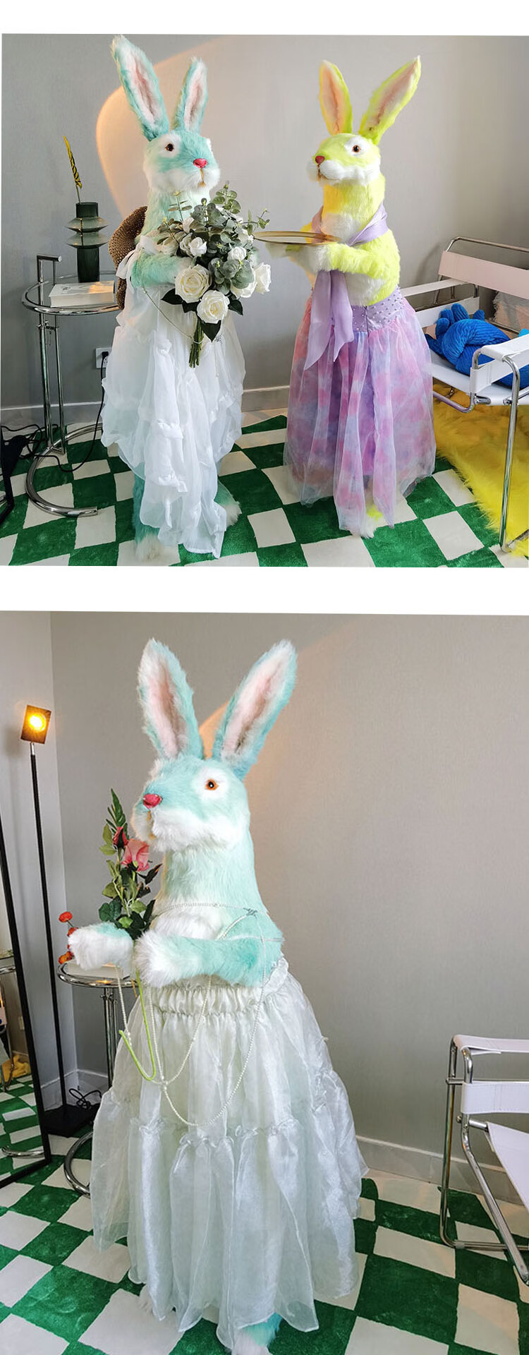 仿真兔子模型大白兔元宝兔迎宾站立兔子玩偶摆件照相装饰道具高155cm