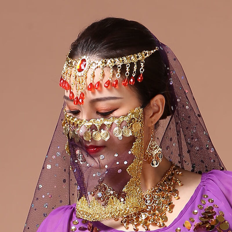 赫珺夏季防晒面纱肚皮舞面纱印度舞蹈配饰新疆舞表演出饰品天竺少女