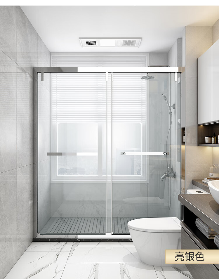 雾隐门淋浴房浴室干湿分离沐浴房玻璃隔断一字型洗澡房间整体浴屏家用