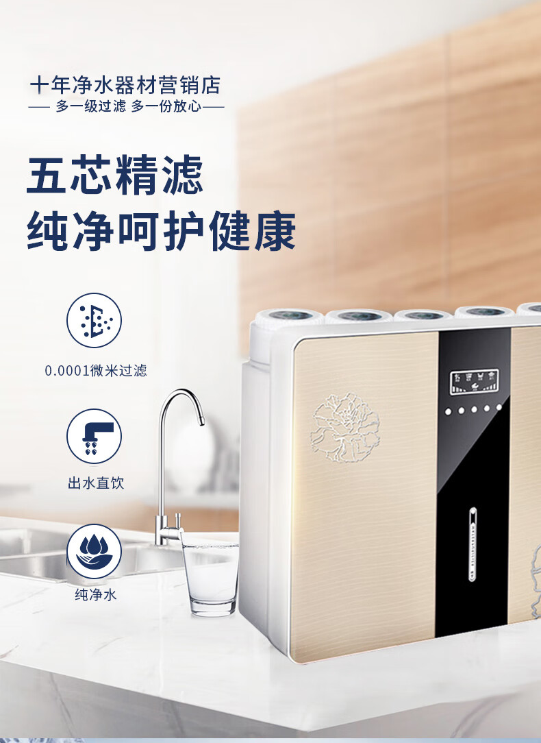 十年北极泉75g自吸净水器家用直饮自来水过滤厨房纯水机台式ro机韵果