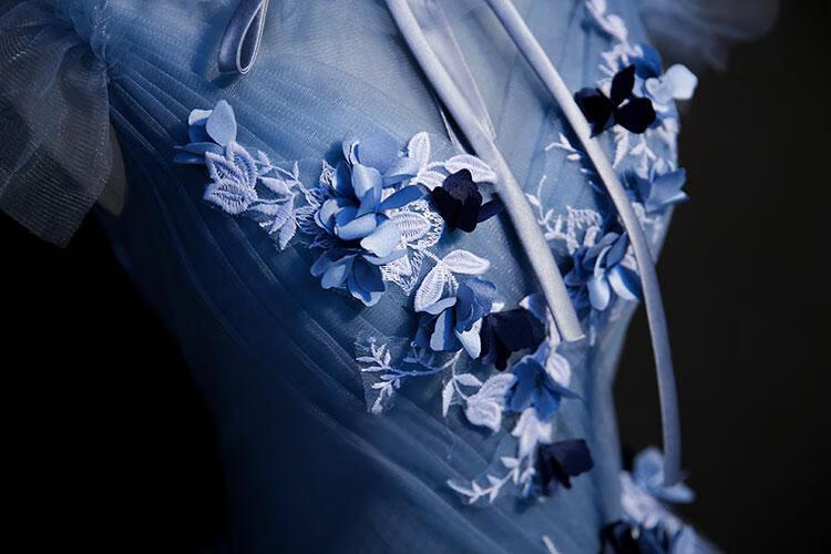 艺考礼服女独唱2021立领彩纱舞台演出服公主裙撑主持人晚长款蓝色烟灰