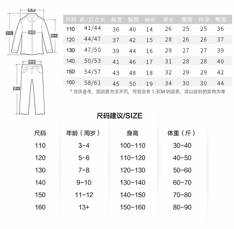 小孩160衣服尺码对照表图片