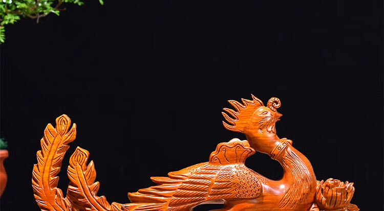 唐砖花梨木孔雀摆件雕刻凤凰客厅装饰品木雕动物摆件红木新婚工艺品整