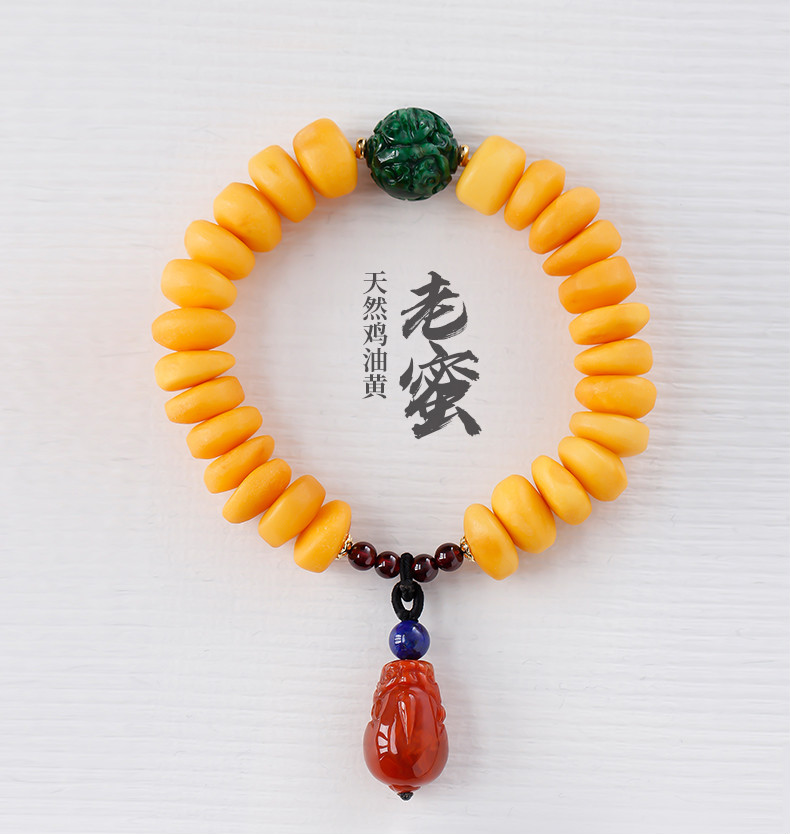 铂美家老蜜蜡手串鸡油黄女款琥珀男士随形隔片饼子原石桶珠手链定制款