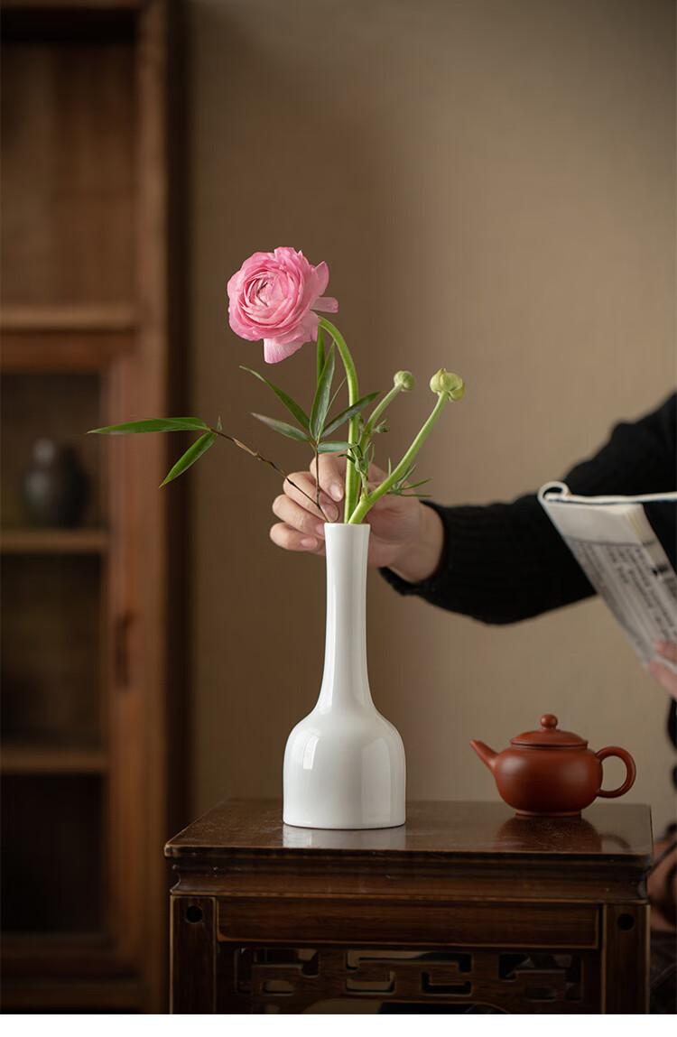 新款素陶花瓶素功瑾礼甜白简约中式陶瓷小花瓶居家台面水培插花花器