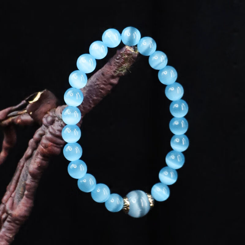 liyan白猫眼石手链女白色冰种水晶手串轻奢精致转运珠闺蜜情侣学生手