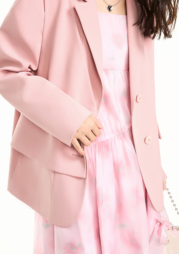 乐町个性设计感小众西装2022春季纯色休闲西装外套女宽松奶芋紫现货xs