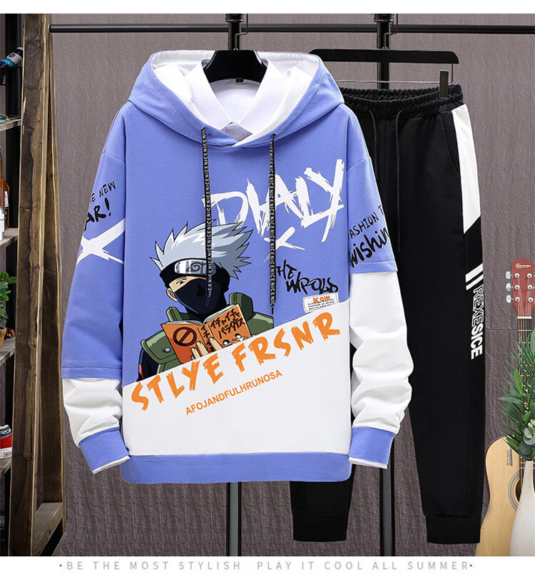 柏乐迪 春秋季卫衣12岁胖男孩初中学生14火影忍者衣服16大童男装一