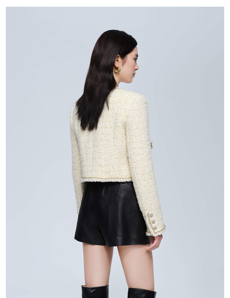 bebe2021冬季新款女短款保暖羊毛珍珠夹克外套440304黄色m