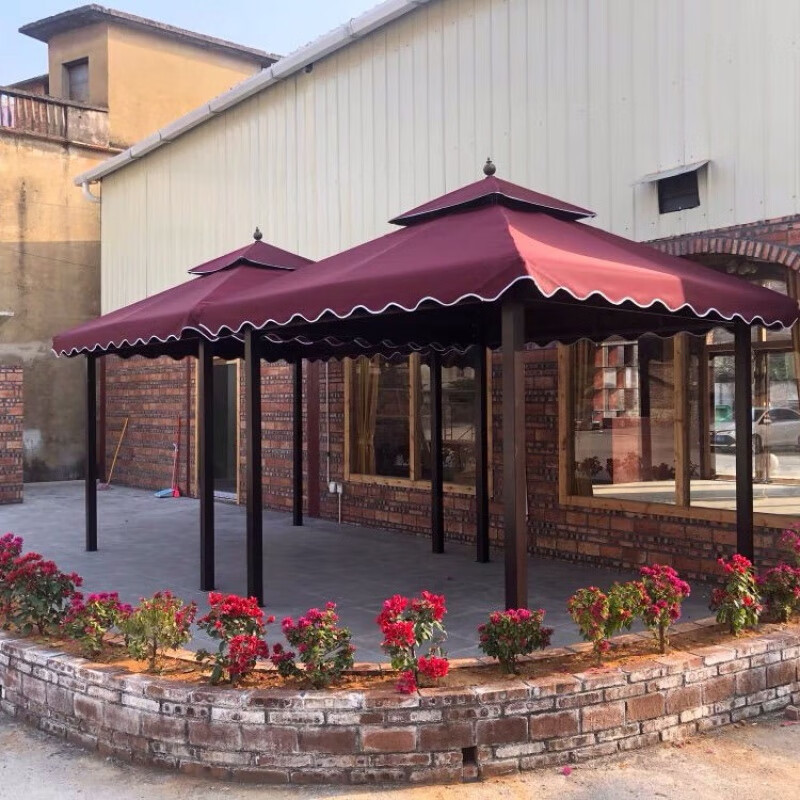 户外伞棚外摆滕椅休闲露天农家乐庭院雨棚室外四角帐篷亭 4*5豪华款