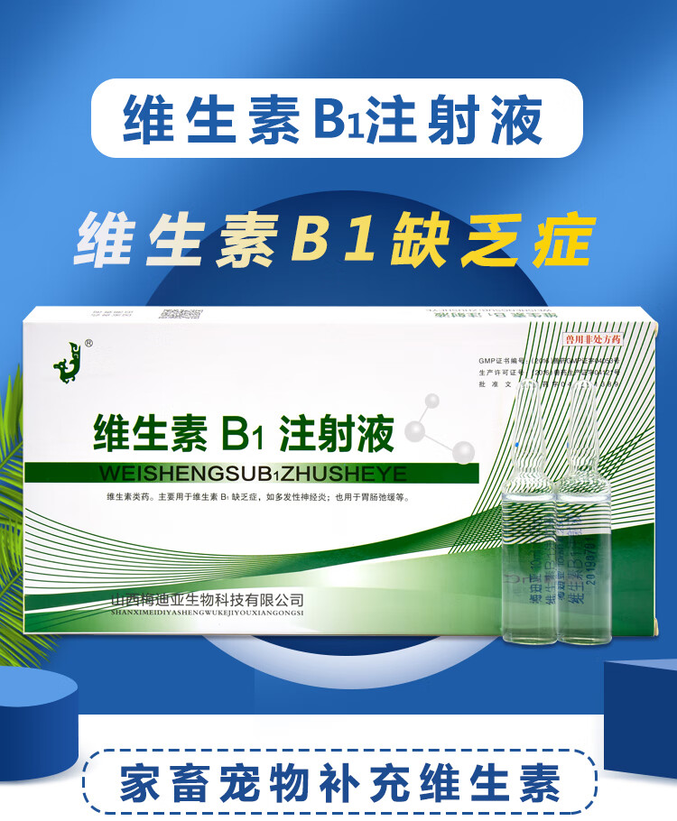 兽药维生素b1注射液兽用开胃针剂猫狗牛羊猪用肠胃迟缓助消化不良1盒