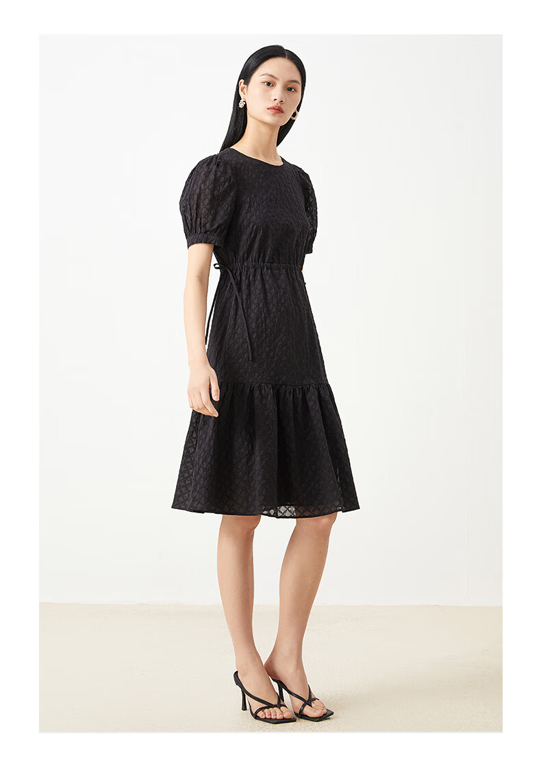 佧茜文连衣裙2022年夏季新款女装肌理感提花裙子 初笋青 xl【图片