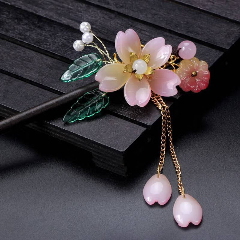 钗子古风流苏 古风发簪女 步摇流苏钗子旗袍汉服头饰 花朵发饰盘发木